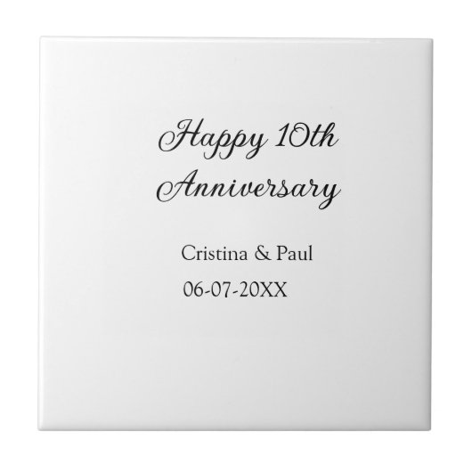 Carreau Joyeux 10e anniversaire simple nom de mariage mini (Devant)