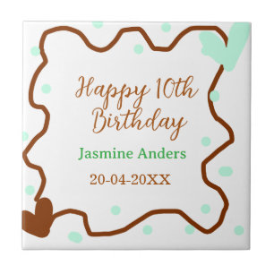 Carreau Joyeux 10e anniversaire vert pastel marron bordure