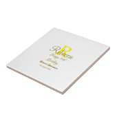 Carreau Joyeux 15e anniversaire jaune ajouter nom monogram (Côté)