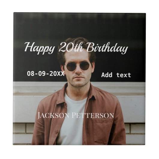 Carreau Joyeux 20e anniversaire simple photo ajouter nom d (Devant)