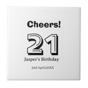 Carreau Joyeux 21 anniversaire nom en gras lettre cadeaux