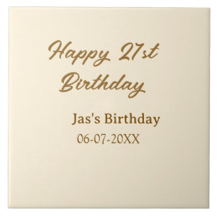 Carreau Joyeux 21e anniversaire marron pastel jaune nom da