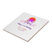 Carreau Joyeux 21e anniversaire rose ajouter nom monogramm (Côté)