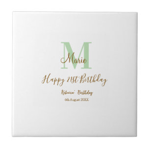 Carreau Joyeux 21e Anniversaire vert ajouter nom monogramm