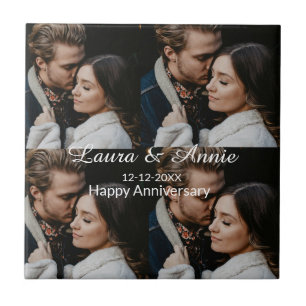 Carreau Joyeux anniversaire photo collage nom date simple