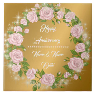 Carreau Joyeux Anniversaire Rose Dorée Personnalisée