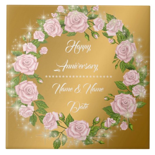 Carreau Joyeux Anniversaire Rose Dorée Personnalisée (Devant)