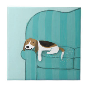 Carreau Joyeux canapé-chien - Beau Beagle dormant  Art po