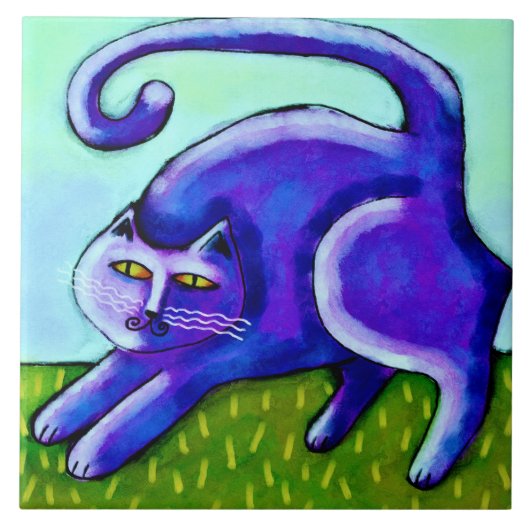 Carreau Joyeux chat violet peinture Abstraite (Devant)