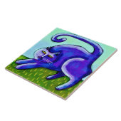 Carreau Joyeux chat violet peinture Abstraite (Côté)