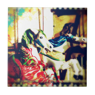 Carreau Joyeux-Go-Round Horses Été Art numérique Flashback
