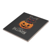 Carreau Joyeux Halloween Chat Noir Design de Citrouille_1 (Côté)