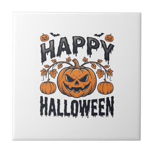 Carreau Joyeux Halloween Citrouille Design de Gravure Vint (Devant)