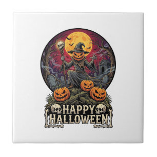 Carreau Joyeux Halloween Citrouille Magicien Cimetière Ple