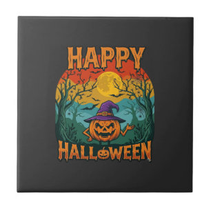 Carreau Joyeux Halloween Citrouille Sorcière Chapeau Plein