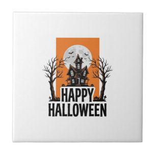 Carreau Joyeux Halloween Maison Hantée Graphique Vintage_1