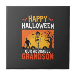 Carreau Joyeux Halloween Petit-Fils Squelette Citrouille
