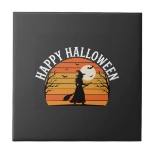 Carreau Joyeux Halloween Sorcière Coucher de soleil Design