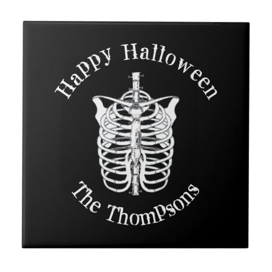 Carreau Joyeux Halloween squelette effrayant simple (Devant)