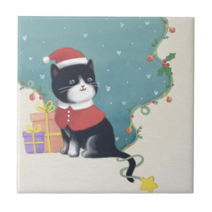 Carreau Joyeux Noël : Art d'illustration de chat