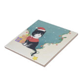 Carreau Joyeux Noël : Art d'illustration de chat (Côté)