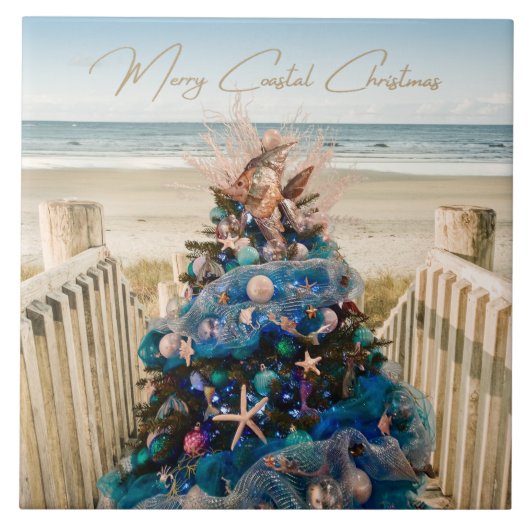 Carreau Joyeux Noël côtier Plage tropicale Holiday Tree (Devant)