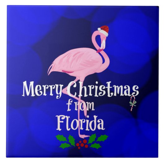Carreau Joyeux Noël de Floride, Père Noël Flamant rose, (Devant)