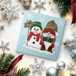Carreau Joyeux Noël Gnome Bonhomme de Neige Vacances d'Hiv