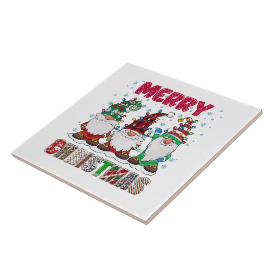 Carreau Joyeux Noël Gnome Famille Funny Jeu de Noël Arbre (Côté)