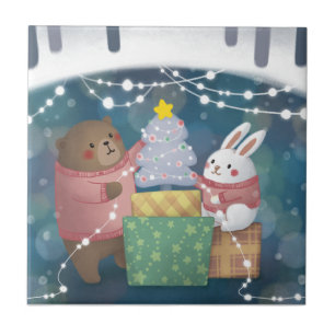 Carreau Joyeux Noël : ours et lapin