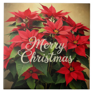 Carreau Joyeux Noël Poinsettias Rouges