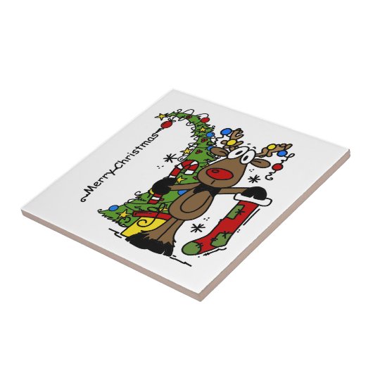 Carreau Joyeux Noël Reindeer Drôle Vacances (Côté)