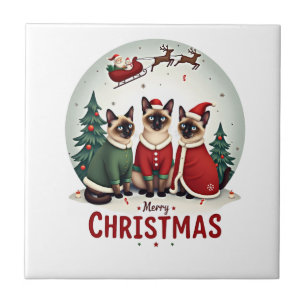 Carreau Joyeux Noël Trois Santa Elf Renne Siamois C