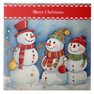 Carreau Joyeux Noël, Trois Snowmen Colorés,