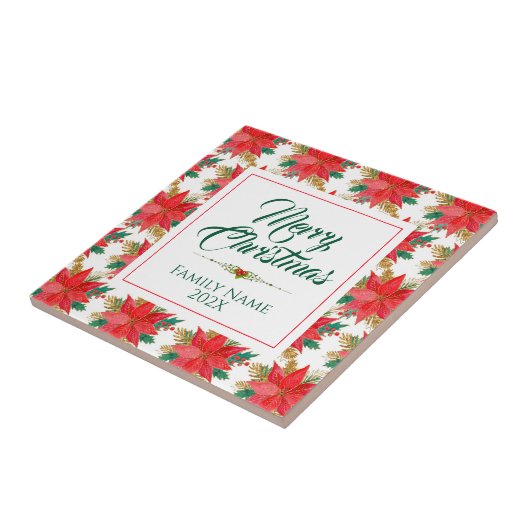 Carreau Joyeux Noël Typographie & Poinsettia Motif (Côté)