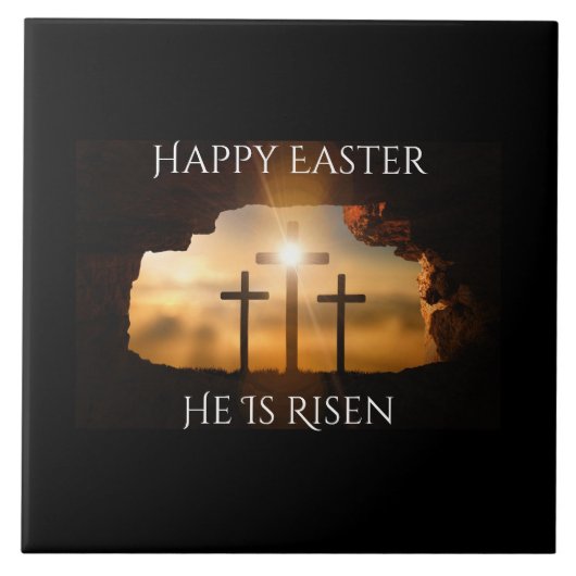 Carreau Joyeux Pâques Il est ressuscité Trois Croix Fête (Devant)