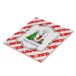 Carreau Joyeux sapin de Noël 2 caniche (blanc) chien migno