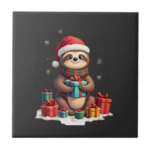 Carreau Joyeux Sloth Noël mignon sloth de Noël chapeau de