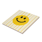 Carreau Joyeux visage sur rayures jaune soleil (Côté)