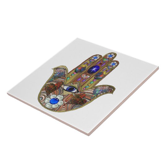 Carreau Judaica Hamsa Coeurs Fleurs Opal Art Imprimer (Côté)