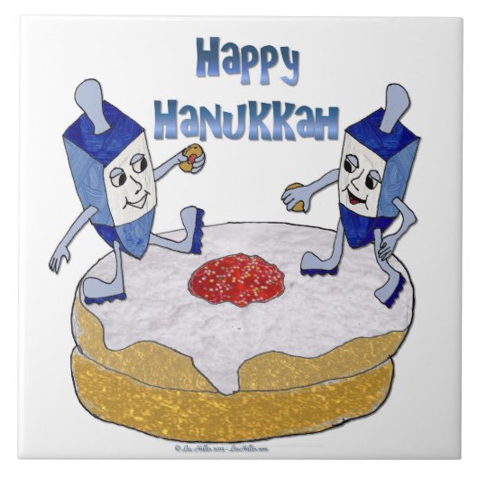 Carreau Judaica Happy Hanukkah Dancing Dreidels (Devant)