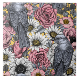 Carreau Jus gris et fleurs