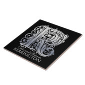 Carreau K Monogramme "Dentelle d'argent sur noir" avec Nom (Côté)