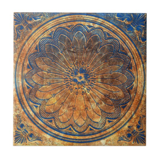 Carreau Kaleidoscope Abstrait Arabesque Mandala Bronze (Devant)