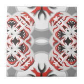 Carreau Kaleidoscope Abstrait tribal gris-rouge noir (Devant)