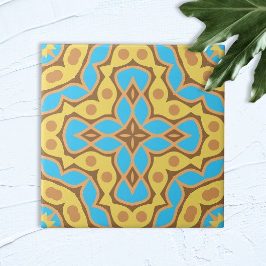 Carreau Kaleidoscope Ethnic Jaune Brown Turquoise Motif
