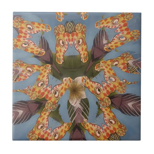 Carreau Kaleidoscope Giraffe Mandala : Safari Art Abstrait (Devant)