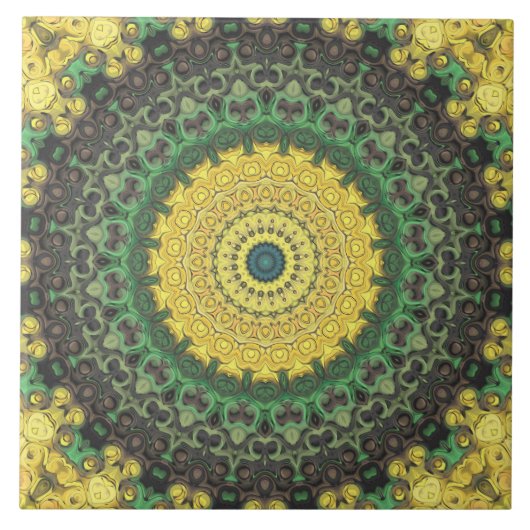Carreau Kaleidoscope jaune et vert Mandala Motif (Devant)