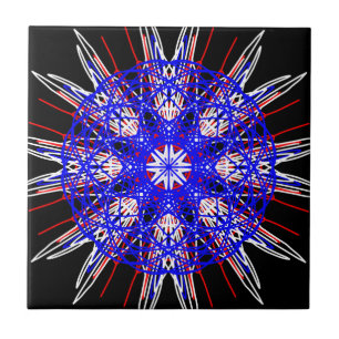 Carreau kaléidoscope mandala art noir rouge blanc bleu