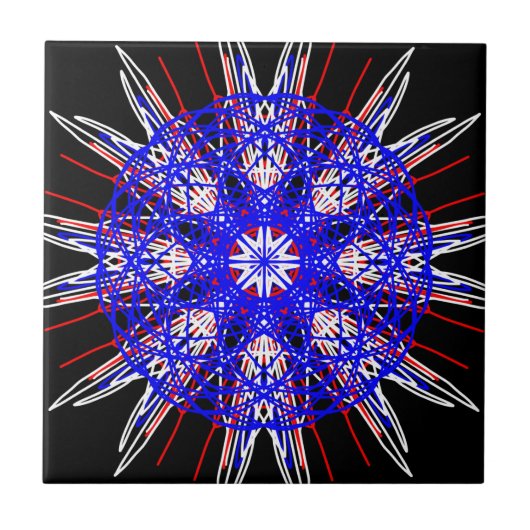 Carreau kaléidoscope mandala art noir rouge blanc bleu (Devant)